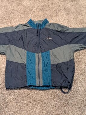 Vintage BIKE Nylon Windbreaker Jacket Mens XL Blue Teal Colorblock Track Zip up